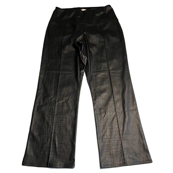 NEW Joie Vegan Faux Leather Crocodile Style Tummy Control Black Pants Large - Picture 1 of 11